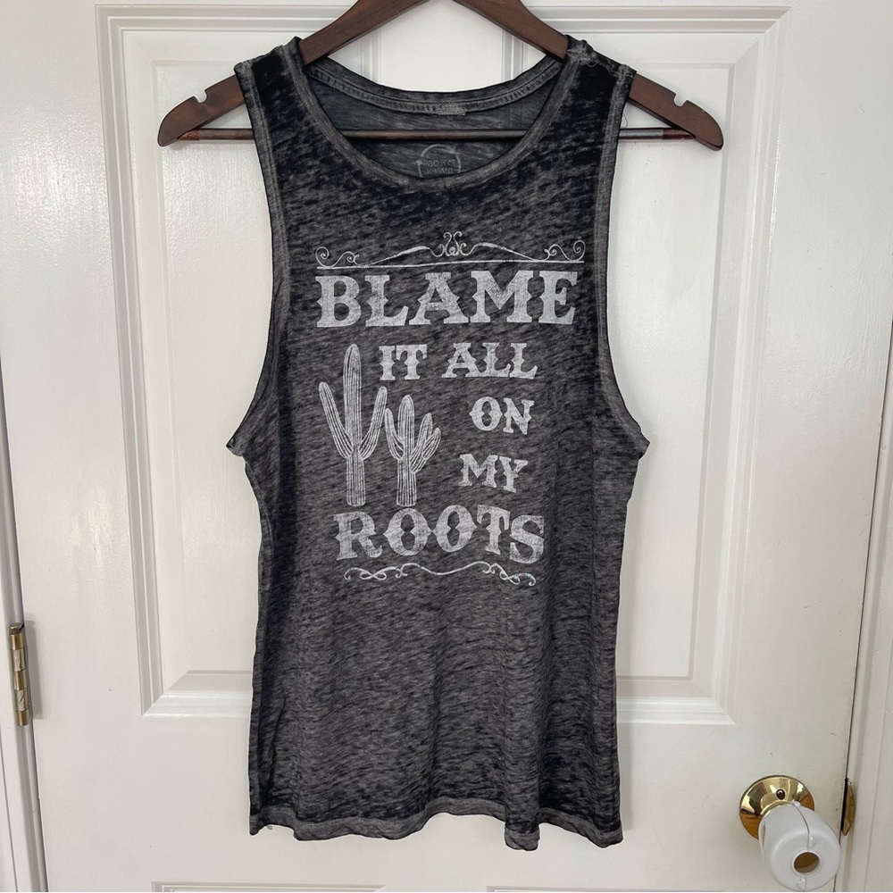 Project Karma “Blame It All On My Roots” Gray Tank Top